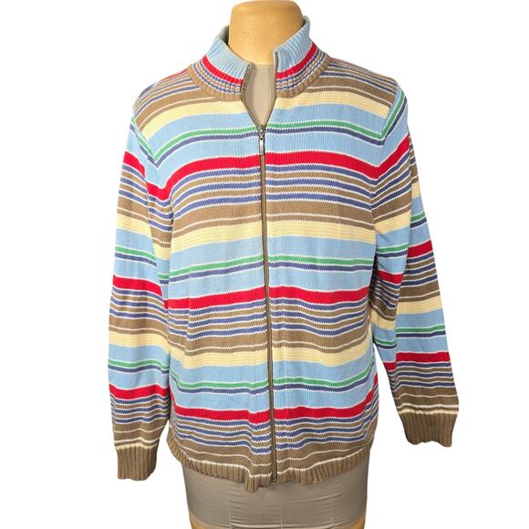 Villager Woman Liz Claborne XL 2 Striped ZIp Sweater Colorful Retro Cardigan - Picture 1 of 11